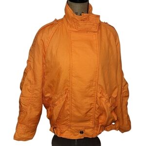 Vintage 1980s KAOS Orange Bomber Jacket Medium Retro Coat Made USA Festival EDM